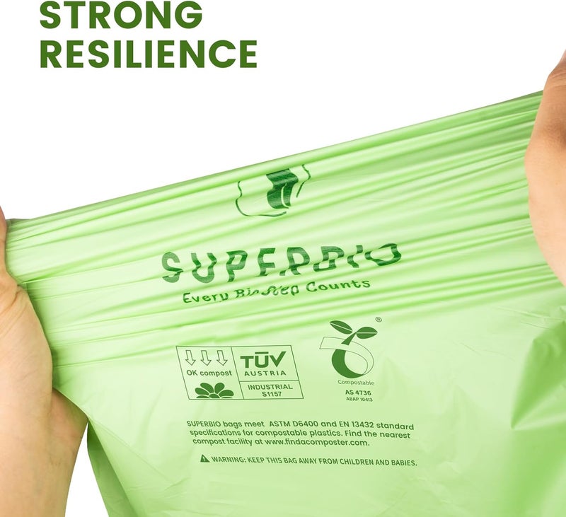 SuperBio 8 Gallon Compostable Drawstring Kitchen Waste Bags,30.3 Liter, 30 Count, 1 Mil,Heavy Duty Food Waste Bags, BPI, Seedling and OK compost INDUSTRIAL - Image 5